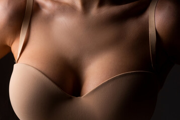 Women with large breasts. Sexy breas, boobs in bra, sensual tits. Beautiful slim female body....