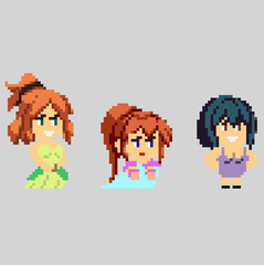 Set of pixel characters in art style