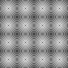 Abstract fantasy striped halftone ,thin line round shapes geometric seamless pattern. Creative mosaic, tile background.
