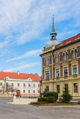 Fototapeta premium Trinity Column and high school in Main Square, Keszthely, Lake Balaton, Hungary, Europe