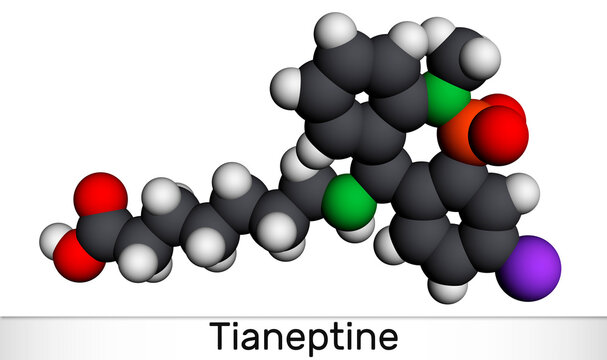 Tianeptine Molecule. It Is Tricyclic Antidepressant TCA. Molecular Model. 3D Rendering