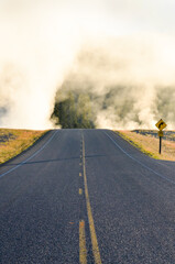 Obraz premium Hot spring vapours in the morning - Yellowstone National Park, Wyoming, United States