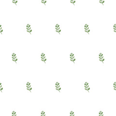 green leaves background seamless floral pattern simple doodle cute print for for textiles, wallpaper, wedding pictures and invitations hand painted watercolor illustration on white background