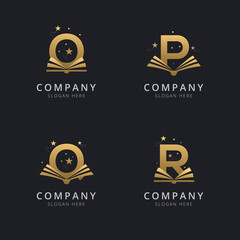 Naklejka premium Letter O P Q and R gold with abstract book logo template