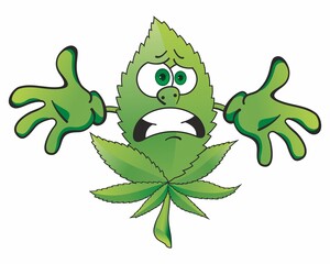 Hemp Leaf. Cute funny Weed marijuana leaf. Cartoon mascot character. Medical cannabis, weed, marijuana character concept