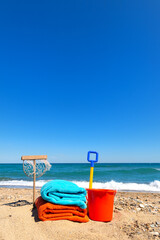 Beach towels and toys for summer vacation