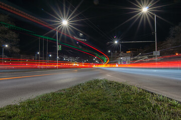 Fototapeta na wymiar night traffic in the city varna bulgaria