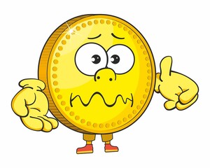 Gold coin, cute cartoon emoticon mascot. Golden Coin Cartoon Character For Business And Finance Concepts.