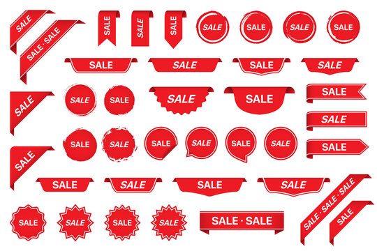 Sale tag sticker labels collection in red