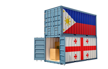  Freight containers with Philippines and Georgia national flags. 3D Rendering 