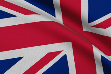 Flag of United Kingdom waving on the wind.