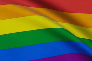 close-up of LGBT+ flag waving in the wind 