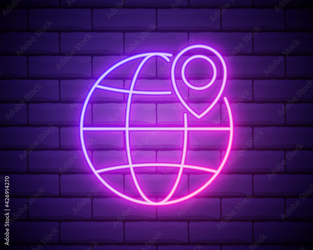 Poster pin on the globe neon icon. elements of navigation set. simple icon for websites, web design, mobile