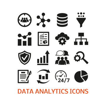 Data analytics icons set on white background.