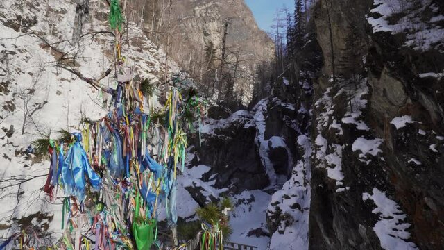 Deep Gorge in Tunka Valley in Winter. Canyon Kyngarga River Covered with Snow