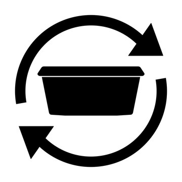 Ngi1208 NewGraphicIcon Ngi - German - Mehrweg Pfand Behälter Für Take-away Und To-go Essen / Restaurant . English - Returnable Deposit Container For Take Away And To Go Food . Circle Arrow - G10464