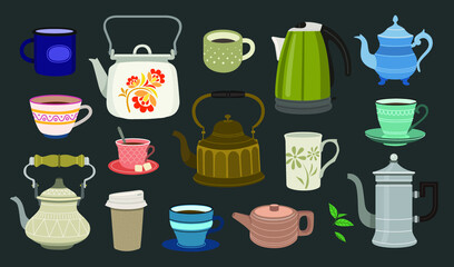 Set of teapots and cups.