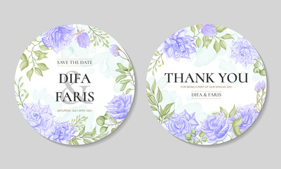 Wedding invitation card template with watercolor floral ornament