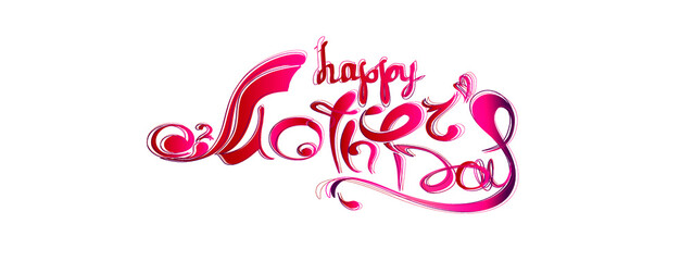 Happy mother's day. Lettering. Tattoo. Words in red burgundy colors. White background. rectangular vector illustration. Isolated text. Use for congratulations, print, messages, postcards. Eps10.