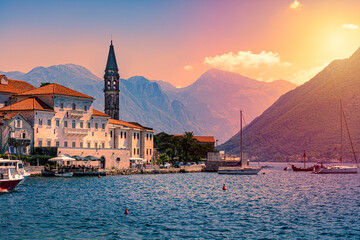 Perast bay, city and mountain views, Montenegro