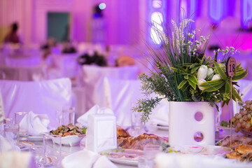 white banquet hall. restaurant for a party. wedding hall