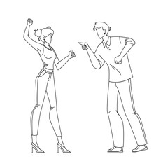 Man And Girl Couple Yelling At Each Other Black Line Pencil Drawing Vector. Young Boy And Girl Couple Yelling Shouting And Fighting. Angry Characters Lovers Quarreling Because Of Disagreements