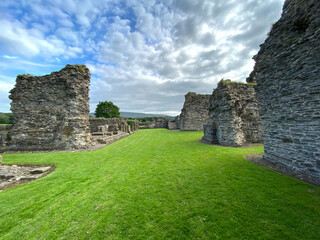 Fototapeta na wymiar Old stone Abbey ruins, in the village of Sawley, Bolton by Bowland, UK 
