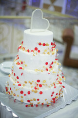 wedding desserts on the table. beautiful wedding cake, party, marriage. Elegant wedding cake during reception. Newlyweds wedding cake