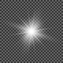 White beautiful light explodes with a transparent explosion. Vector, bright illustration for perfect effect with sparkles. Bright Star. Transparent shine of the gloss gradient, bright flash.