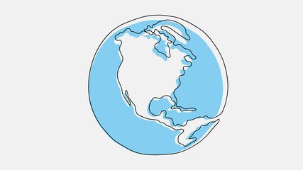 Earth Day concept, world map outline continuos, vector illustration, isolated on white background