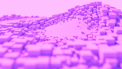 3d render. A lot of purple boxes spread on a curved surface. Illustration image.