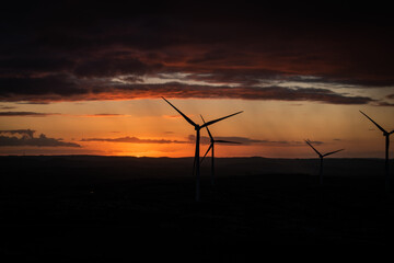 Fototapeta na wymiar wind turbines at cloudy sunset
