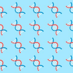 Vector illustration of dna pattern on blue background. Seamless chromosome pattern. Gene vector biology trend symbol for website design, web.
