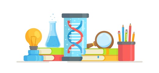 Vector illustration of DNA test verification. Physical instruments for lessons at school or uni. Illustration pictograph of a DNA symbol isolated on a white background.