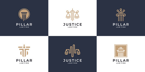 Set of minimalist justice and pillar logo design