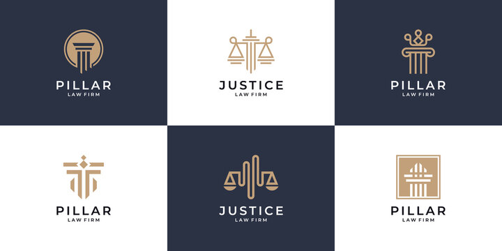 Set of minimalist justice and pillar logo design