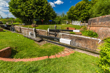 Maunsel Lock, canal lock on the Bridgewater and Taunton Canal, wide angle. - 426925687