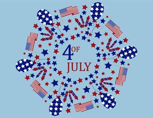 Circle Seamless pattern for USA national holiday, 4th of July.  white background. Vector illustration.