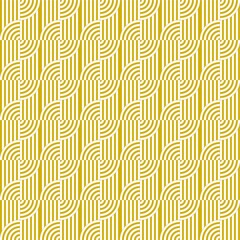 Abstract ofarc and lines pattern. Design woven of seamless gold on white background. Design print for illustration, texture, wallpaper, background.