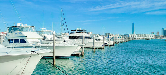 Fototapeta premium Atlantic City, USA - March 26, 2021: Kammerman's Marina, Golden nugget. Image 