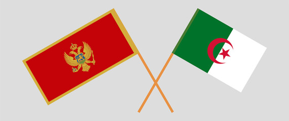 Crossed flags of Montenegro and Algeria. Official colors. Correct proportion