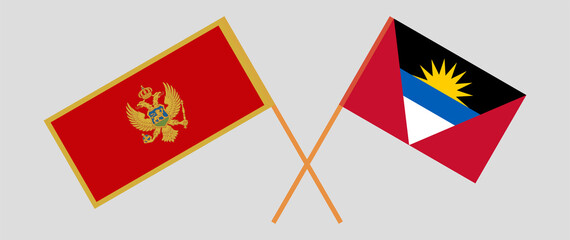 Crossed flags of Montenegro and Antigua and Barbuda. Official colors. Correct proportion