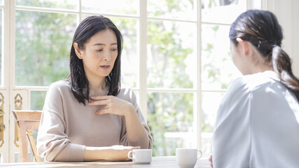 Fototapeta premium 家で話す二人の女性