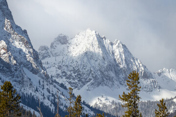 cloudy day in the sawtooth mountain range taken with a telephoto lens