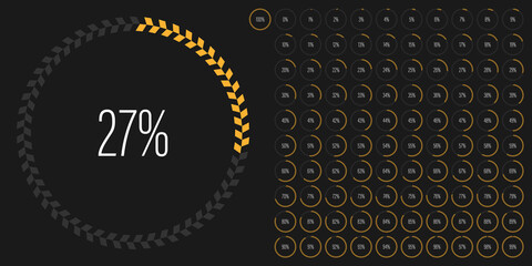 Set of circle percentage diagrams meters from 0 to 100 ready-to-use for web design, user interface UI or infographic - indicator with yellow