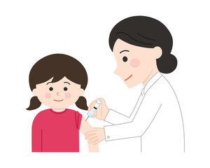 Girl receiving a vaccination. Vector illustration isolated on white background.