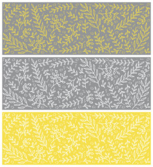 horizontal pattern of branches and leaves on a trending gray background set for packaging decoration