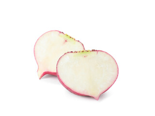 Cut fresh ripe turnip on white background