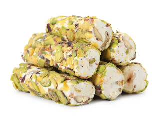 Tasty turkish delight dessert on white background