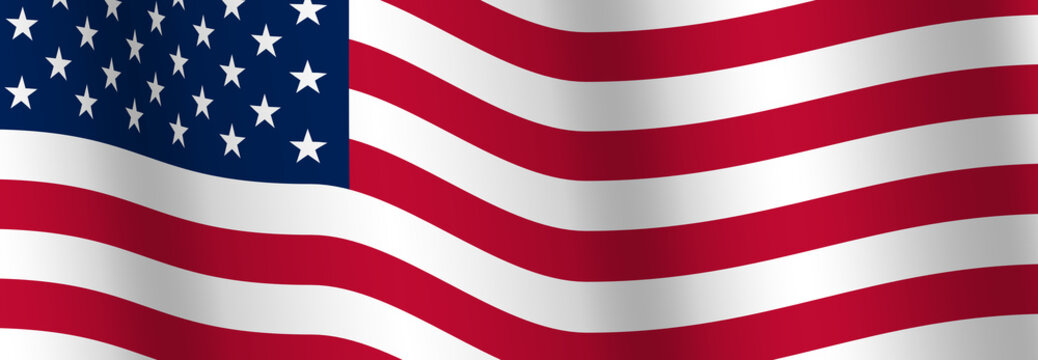 american flag banner billboard illustration size waving with curve shadowing graphic